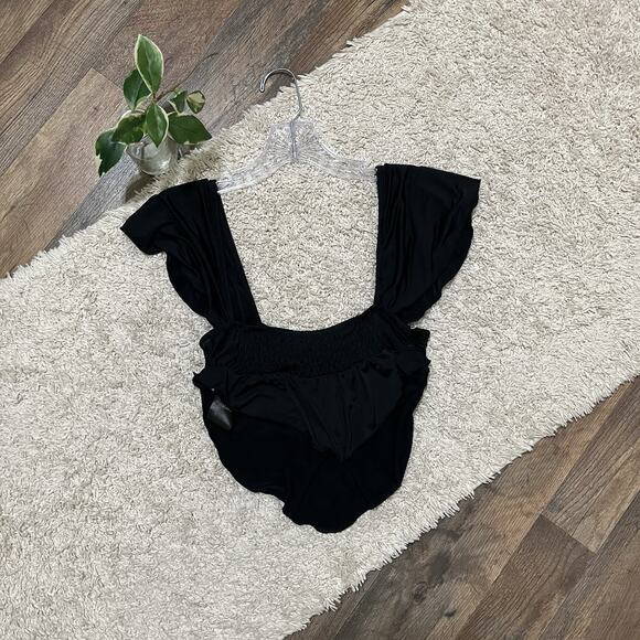 Urban Outfitters Size Medium Black Square Neckline Smocked Ruched Crop Top - Picture 7 of 9